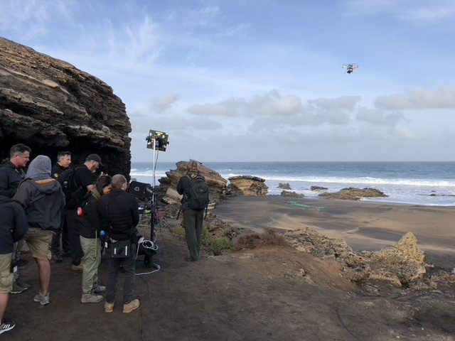 Helicopter Film Services Eternals Beach Crew Aerigon drone with Alexa Mini